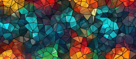 Seamless pattern of colorful pentagon fragments on concentric squares texture. - obrazy, fototapety, plakaty