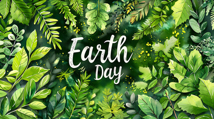 tropical leaves background with text earth day, April 22, environmental protection