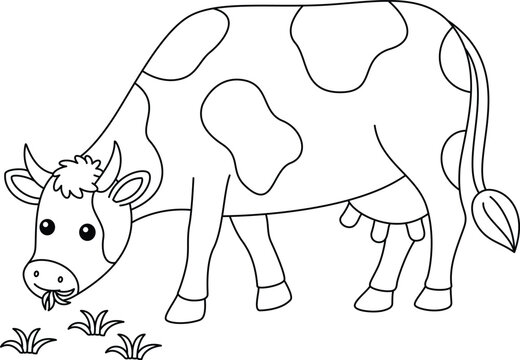 Cute cow coloring page for kids. Cute flat animal isolated on white background