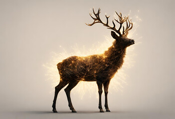 deer stag made from sparks of golden light - obrazy, fototapety, plakaty