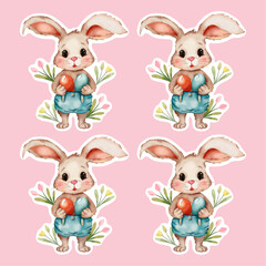 Set of easter bunny stickers. Ready made stickers for easter home decor, gift wrapping, children's game, egg hunting prize 