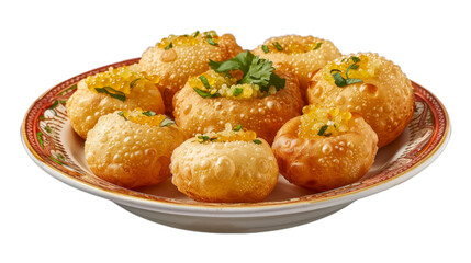Pani Puri on a plate isolated on transparent png background. Generative ai 