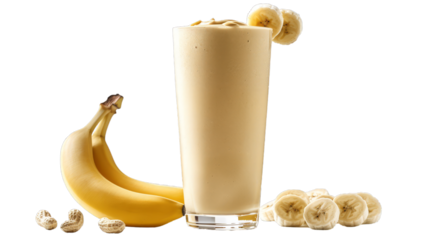 Peanut Butter Banana Smoothie isolated on transparent png background. Generative ai 
