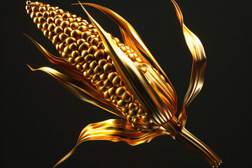 Obraz premium golden cron, matte golden ear of corn in 3d, corn on the cob