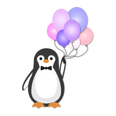 Penguin with balloons character cartoon gentleman