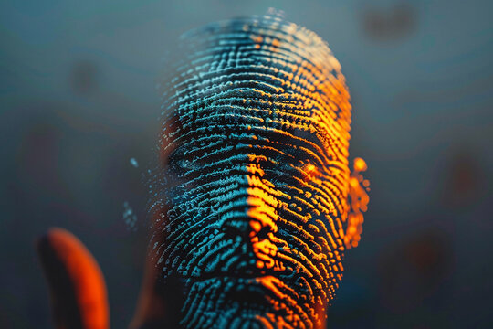 silhouette of front facing human head made out of a fingerprint, print with fingerprint - Powered by Adobe