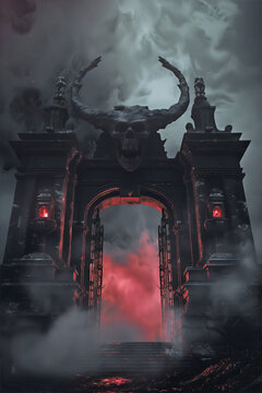 entrance to a hellish realm - fantasy illustration - generative ai
