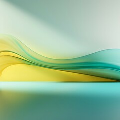Obraz premium 抽象背景正方形テンプレート。透明感のある黄色とターコイズグリーンの波がある空間