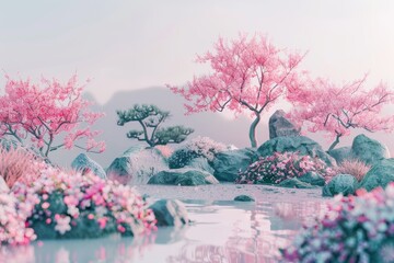 pink japanese blooming garden ,spring concept