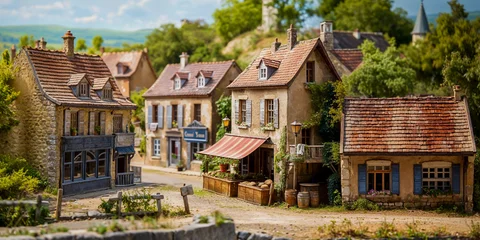 Tuinposter scène miniature d'un village Français en maquette © Fox_Dsign