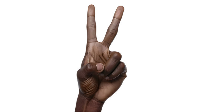 African american black hand gesture peace two sign isolated on white background