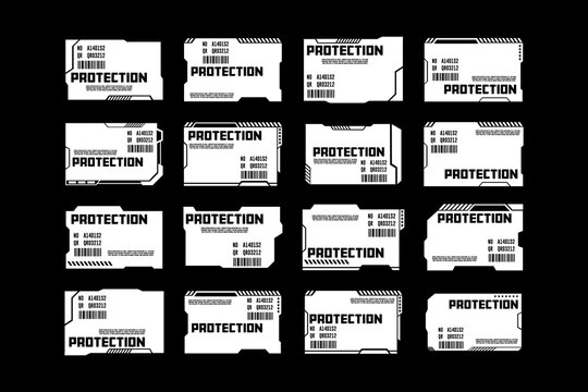 Set of vector stickers and labels cyberpunk decals in futuristic style graphic design template
