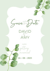 elegant save the date invitation with hand painted watercolour leaves design