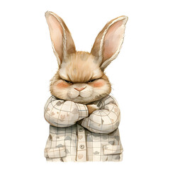 Bad mood chubby bunny wearing pajamas watercolor