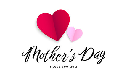Mother's Day greeting card design. Mother's day background with pink and red paper heart elements. Vector illustration