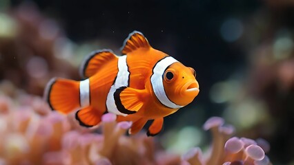 Naklejka na ściany i meble Orange clown fish swimming in underwater