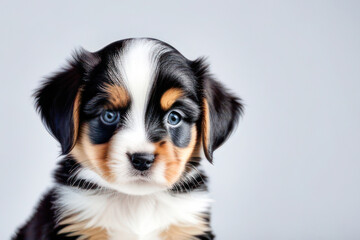 cute little puppy on a white background, space for text. Pet food and dog day advertising concept.