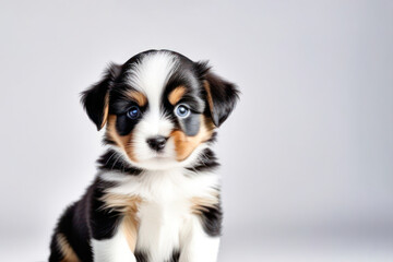 cute little puppy on a white background, space for text. Pet food and dog day advertising concept.