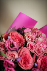 Pink Roses Bouquet With Ribbons