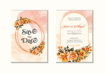 Fototapeta premium watercolor background with floral wedding invitation card template Design