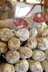 corallina salami is a typical salami from central Italy used for Easter breakfast together with chocolate egg and cheese pizza