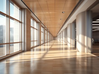 Modern spacious office hallway interior. soft focus