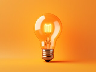 banner Yellow light bulb glowing on an orange background, symbolizing ideas and creativity,mock-up