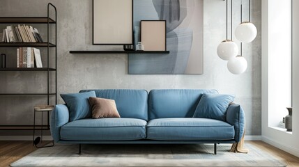 blue couch sofa in modern living room