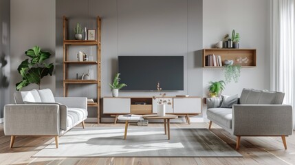 Fototapeta na wymiar modern living room with sofa armchair and television