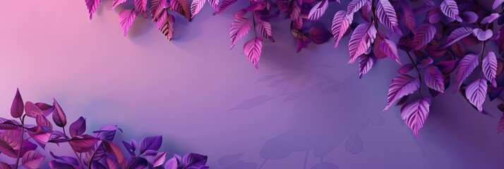 Banner with purple leaves on a purple background