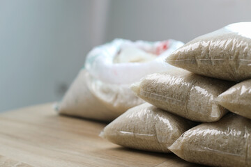 Stacks of Packed Rice Grain For Sale 