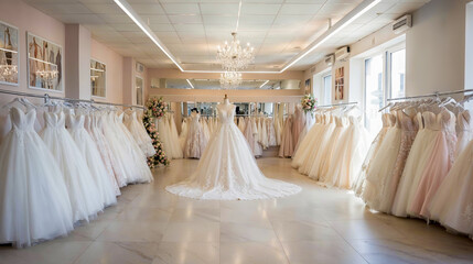 intérieur d'un magasin de robes de mariées
