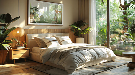 Modern Tropical Bedroom Interior with Garden View