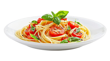 Primavera Spaghetti on a plate isolated on transparent png background. Generative ai 