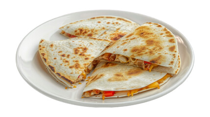Quesadillas on a plate isolated on transparent png background. Generative ai 
