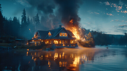 Fototapeta premium A fire in a country house. 