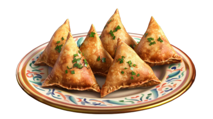 Samosa Chaat on a plate isolated on transparent png background. Generative ai 