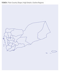 Yemen plain country map. High Details. Outline Regions style. Shape of Yemen. Vector illustration.