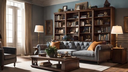 Infuse the room with personal touches such as a well-curated bookshelf, family heirlooms, or items collected during travels. This adds character to the luxurious setting  - obrazy, fototapety, plakaty