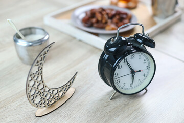Alarm Clock Showing Iftar Ramadan, Time For Breakfasting.