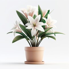 White Lilies in a Pot, Beautiful Indoor Plant.