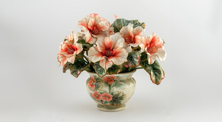 Obraz premium Elegant Hibiscus in Decorative Vase, Floral Elegance Indoors