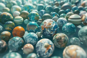 Exotic planets relief, decorative textured balls, space fantasy design elements. - obrazy, fototapety, plakaty