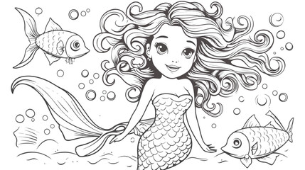 Cute doodle sea mermaid. Vector hand drawn girl merm