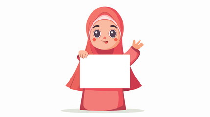 cute muslimah character with white board flat vector