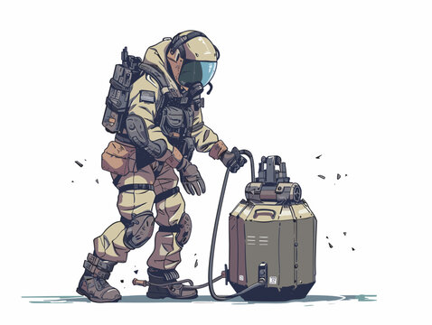  A bomb disposal expert remotely operates a bomb disposal robot to safely defuse a dangerous explosive device. 