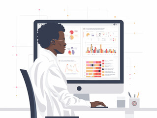  A data scientist analyzes complex datasets on a computer screen looking for patterns and insights to inform business decisions. 