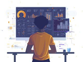  A data scientist analyzes complex datasets on a computer screen looking for patterns and insights to inform business decisions.  - obrazy, fototapety, plakaty