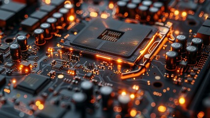AI. Circuit board. Technology background. Central Computer Processors CPU concept. Motherboard digital chip. Tech science background. Integrated communication processor. - obrazy, fototapety, plakaty