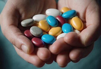 Young doctor is offering to you bunch of different pills as medication for your good health isolated